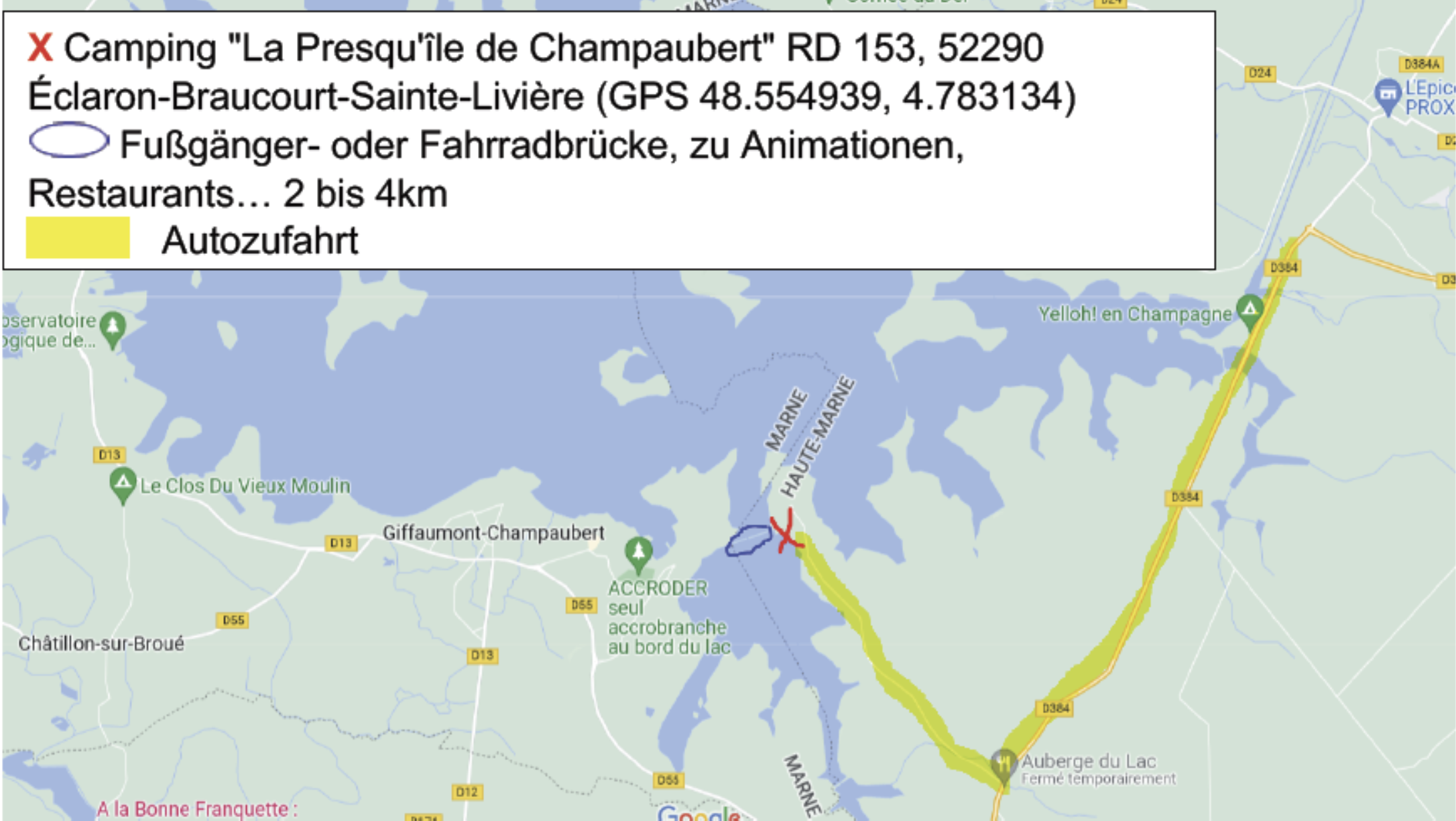 Lage unseres Standquartiers am Lac du Der